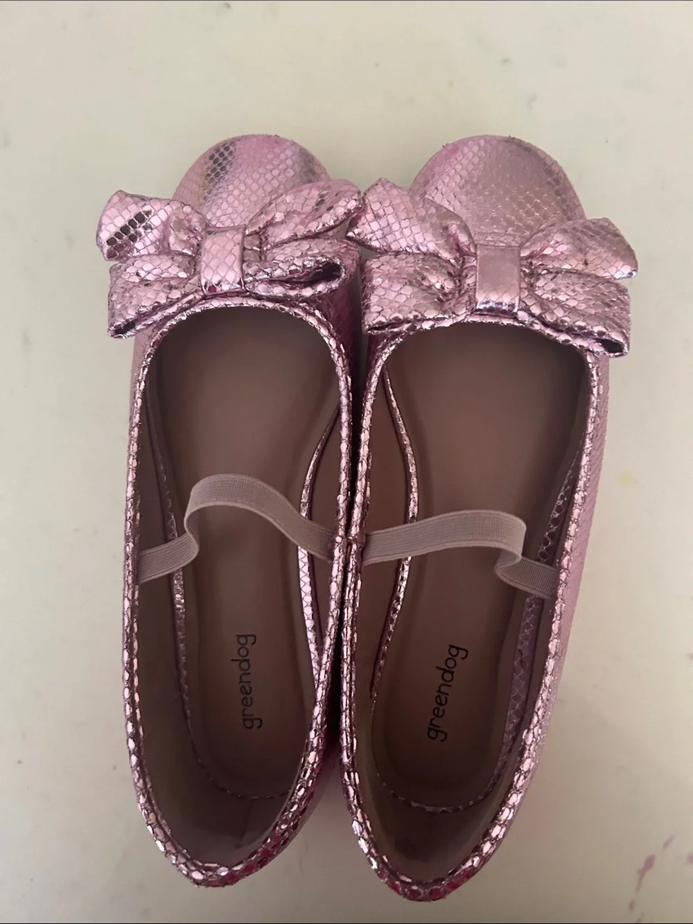 greendog Girls' Metallic Pink Bow Ballet Flats